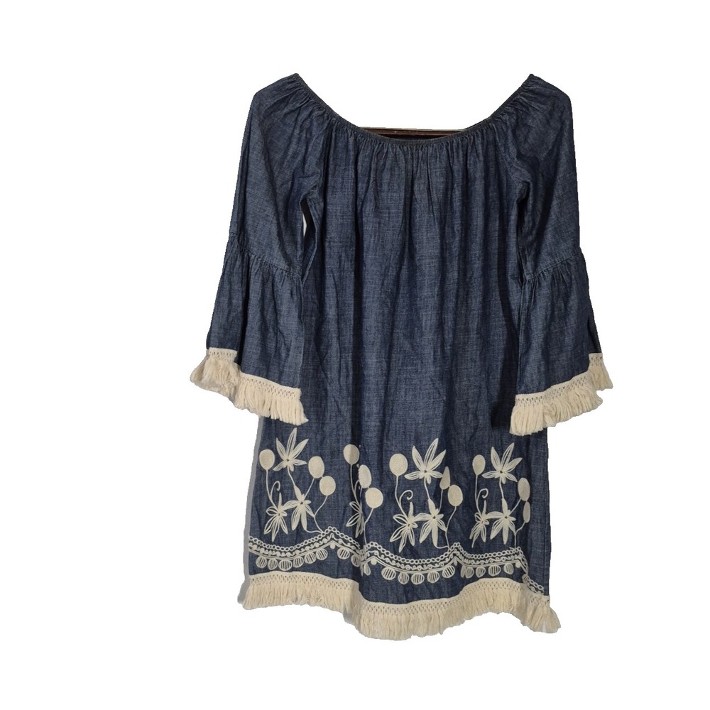 Shyanne Tunic Top Womens M Blue Embroidered Western Embroidered Tasseled Country